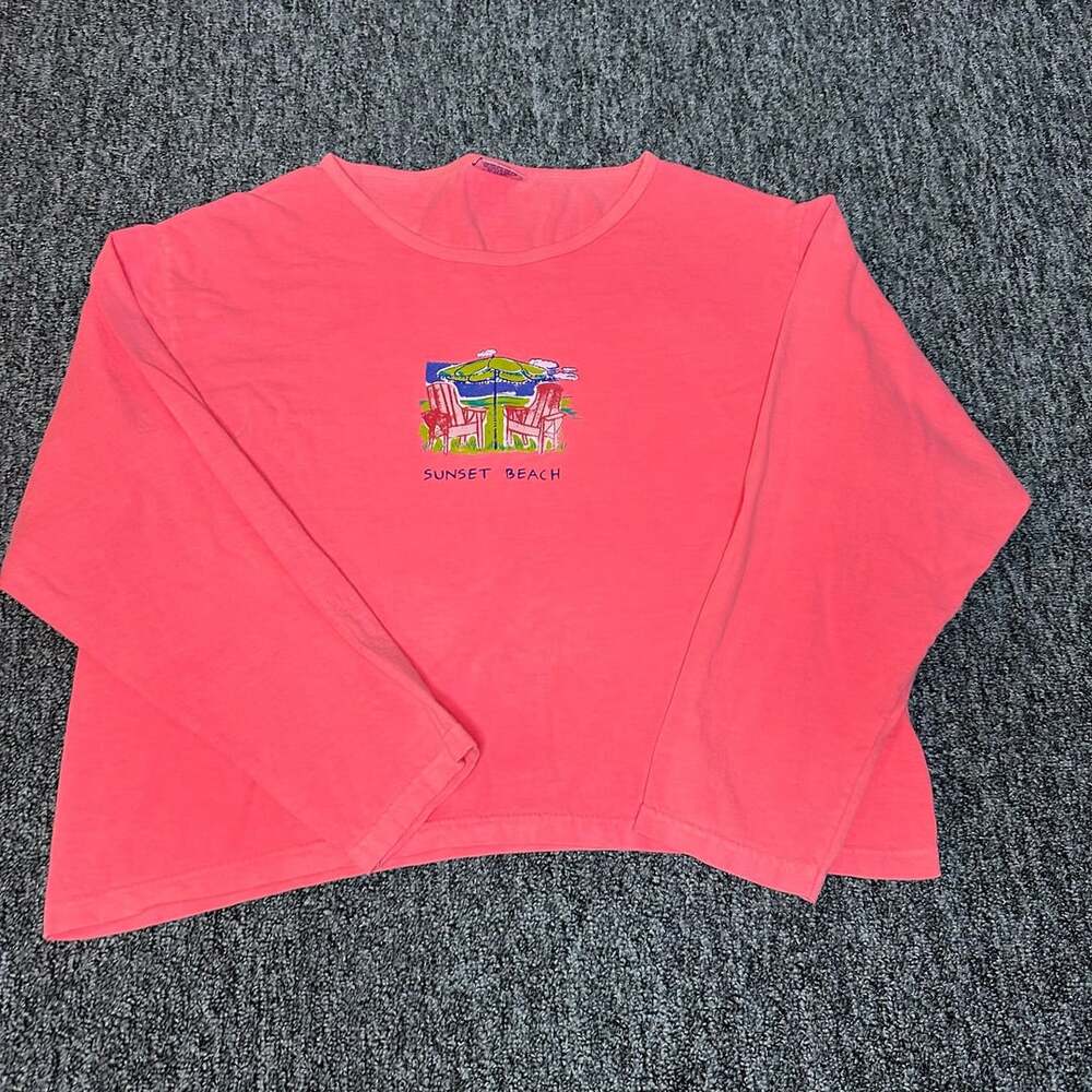 iCanToo Vintage 90s Sunset Beach Long Sleeve T-Shirt Pink Size L Beach Chairs Gr